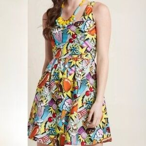 Modcloth Folter Good Enough to Eat A-Line Dress size Medium Comic Retro 50s